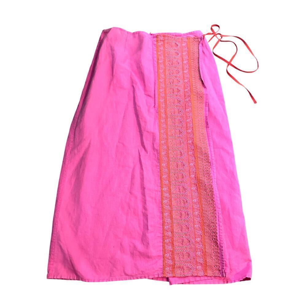 Garnet Hill Women's Pink Linen Blend Sari Maxi Skirt Size 4